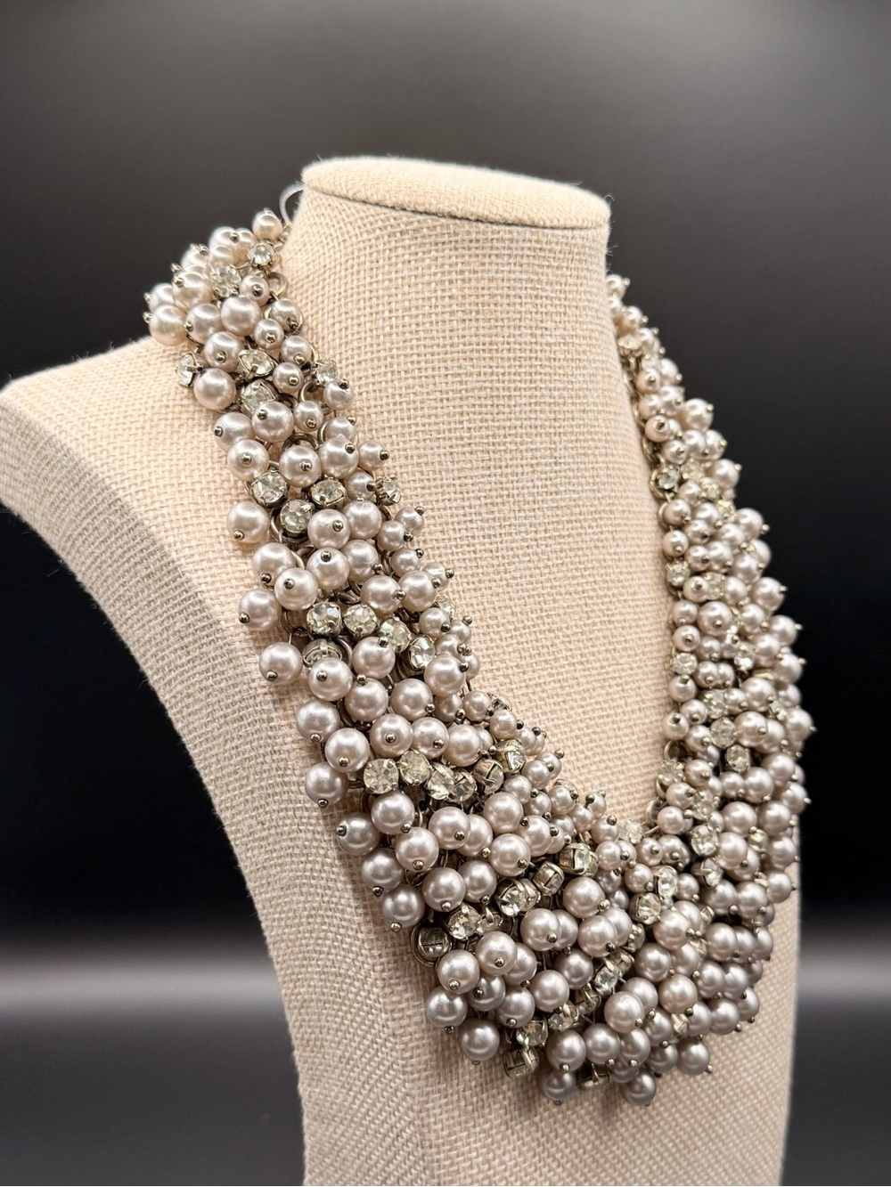 Weekend Max Mara Pearl and Crystal Statement Bib Necklace